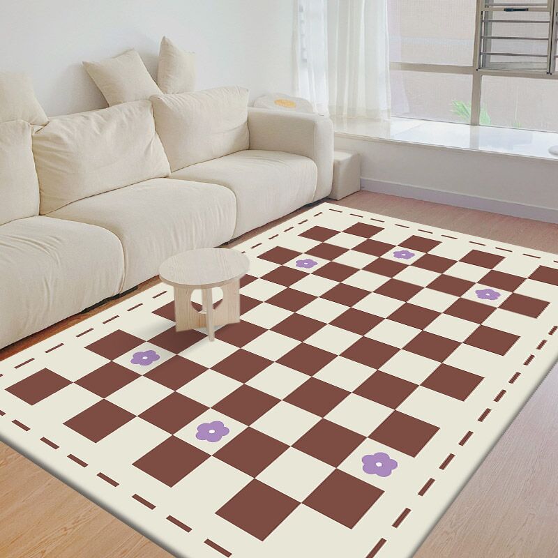 Modern Living Room Area Carpet Plaid Pattern Polyester Area Rug Stain Resistant Rug