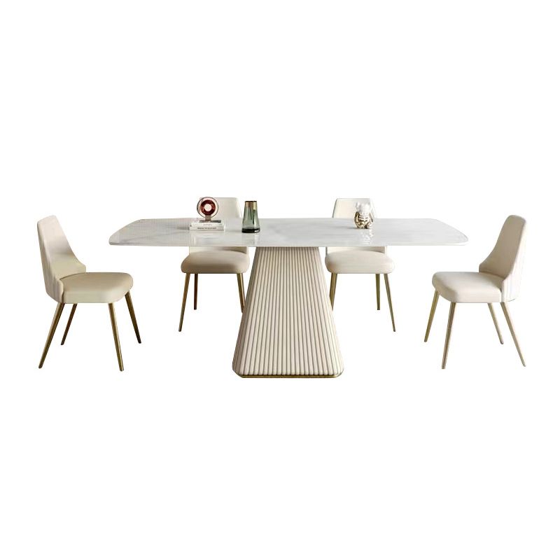 Minimalist Sintered Stone Dining Set for 4/6 Table Set of Metal Gold Base and PU Leather Chairs