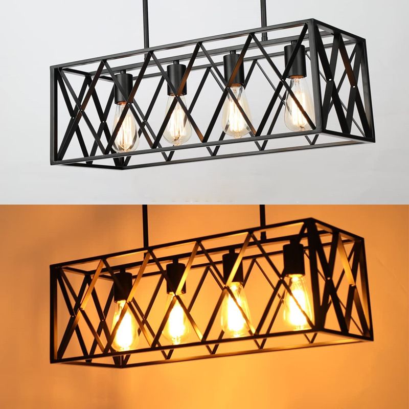 Industrial Pendant Light Rectangle Shape Island Light with Metal Shade for Dining Room
