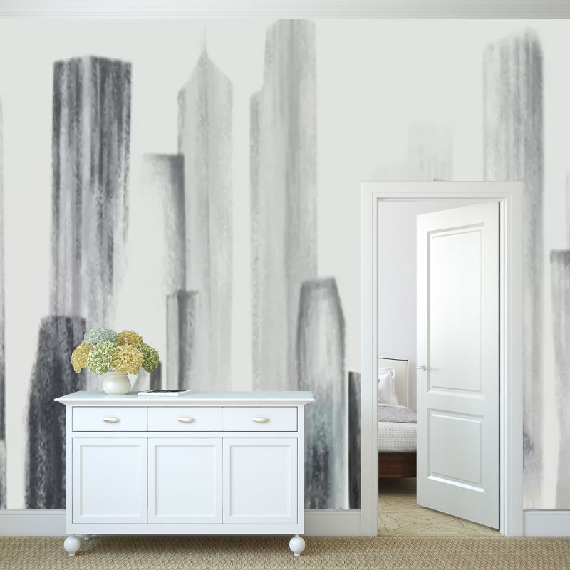 Metropolitan Skyscrapers Wall Mural Decal for Meeting Room, Soft Grey, Custom-Made