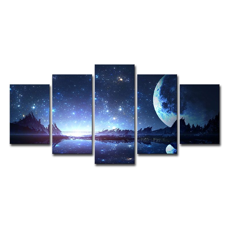 Kids Style Canvas Blue Starry Night and Forest Wall Decor, Multiple Sizes Options