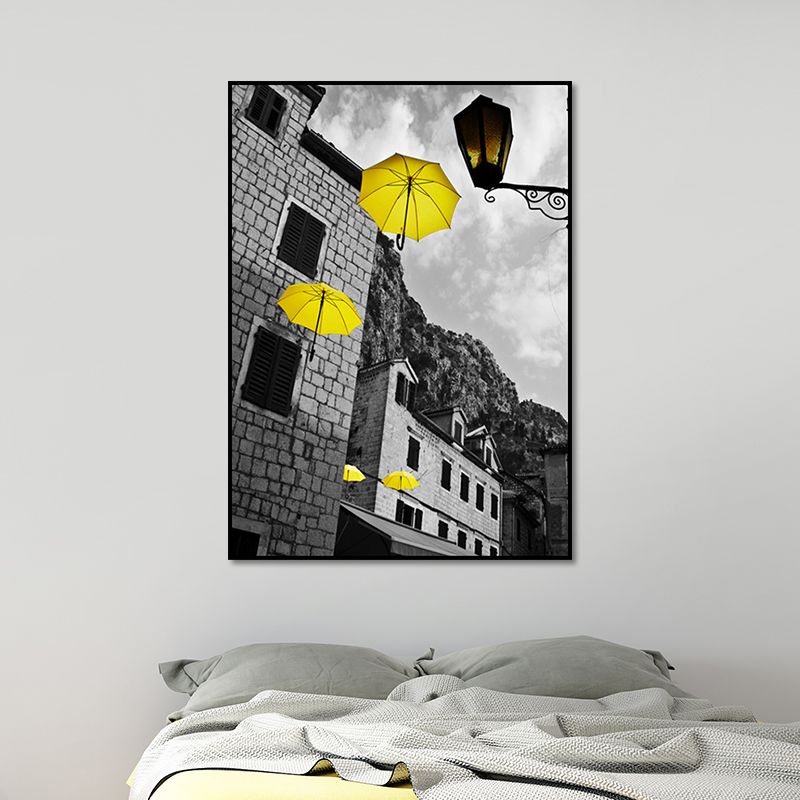 Photo Architecture Wall Art Vintage Textured House Interior Canvas Print in Yellow and Grey