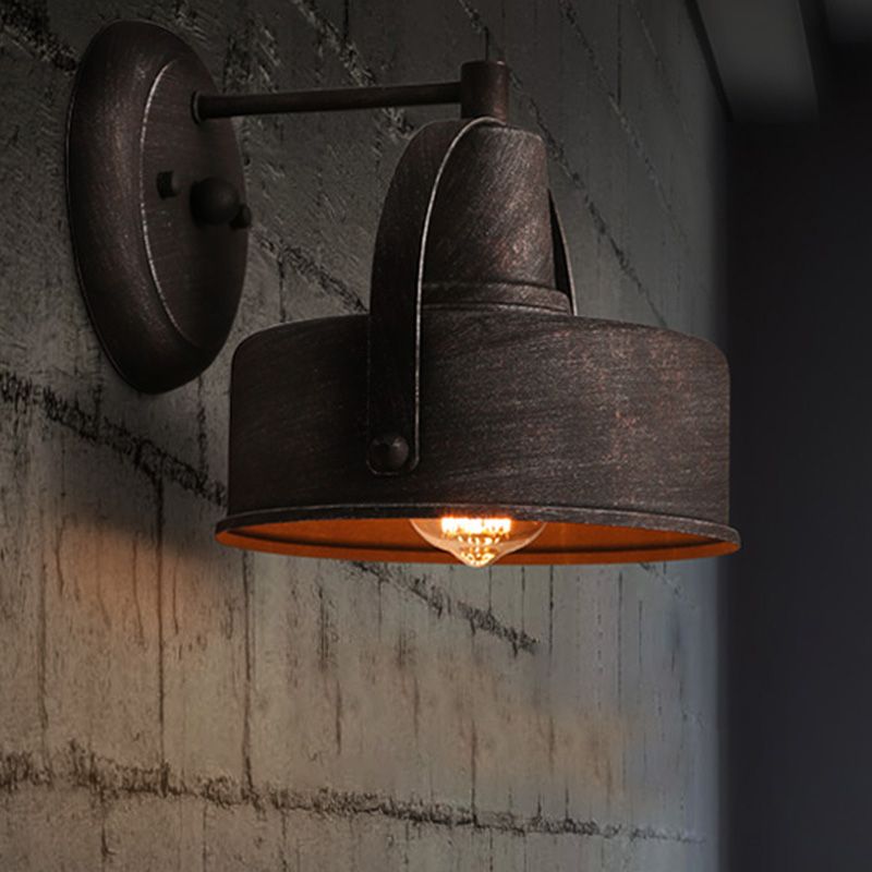 Metal antiguo Black Black Spline Drum/trompeta Tombra de lámpara de pared rústica de 1 luz de 1 luces