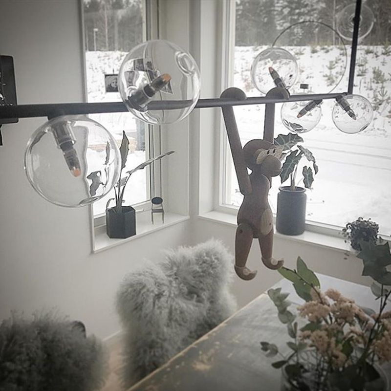 Modern Minimalism Black Linear Island Pendant Lighting Sphere Glass 6 Light Island Ceiling Light for Living Room