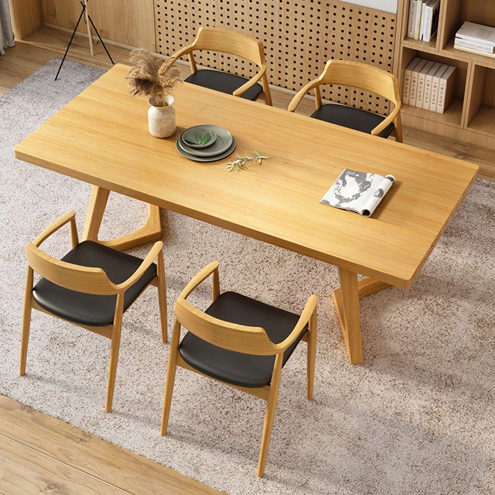 Rectangle Wood Color Dining Table Pine Solid Wood Table Modern with Double Pedestal