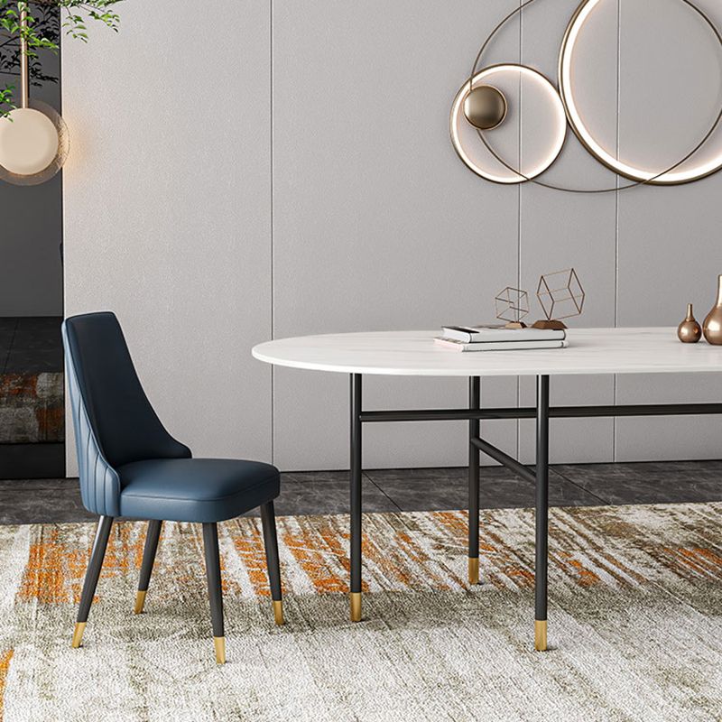 Contemporary Oval Dining Table Stone Dining Table with Iron Base