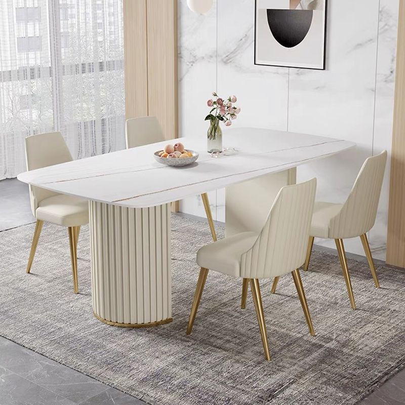 White Glam Dinette Set for Dining Room 1/4/5/7 Pieces Stone Top Dining Table Set