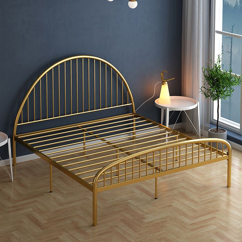 Metal Solid Color Open-Frame Bed Glam Slat Bed With Custom Gold Legs