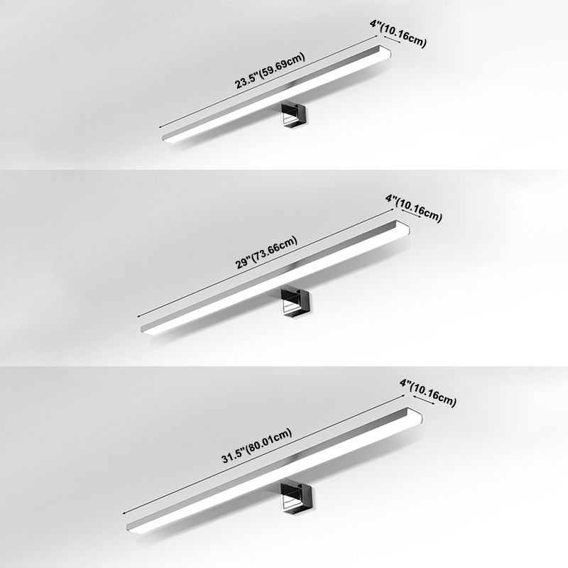 Metal Linear Shade Mirror Wall Lights Modern 1 Head Wall Mount Fixture in Silver