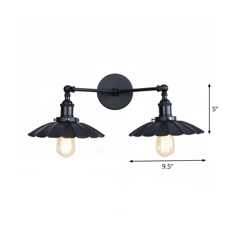 2 lichten wandmontage armatuur retro conische/geschulpte pivot schaduw metalen wandlamp in het zwart voor badkamer