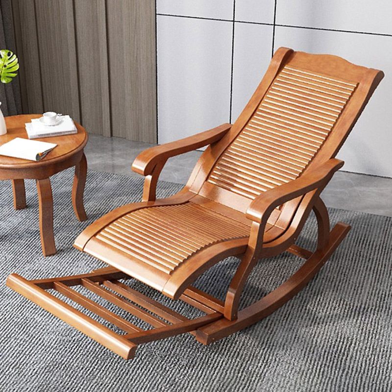 Traditional Rocking Chair Rubber Wood Trapezoidal Back Solid Color Indoor Rocking Chair