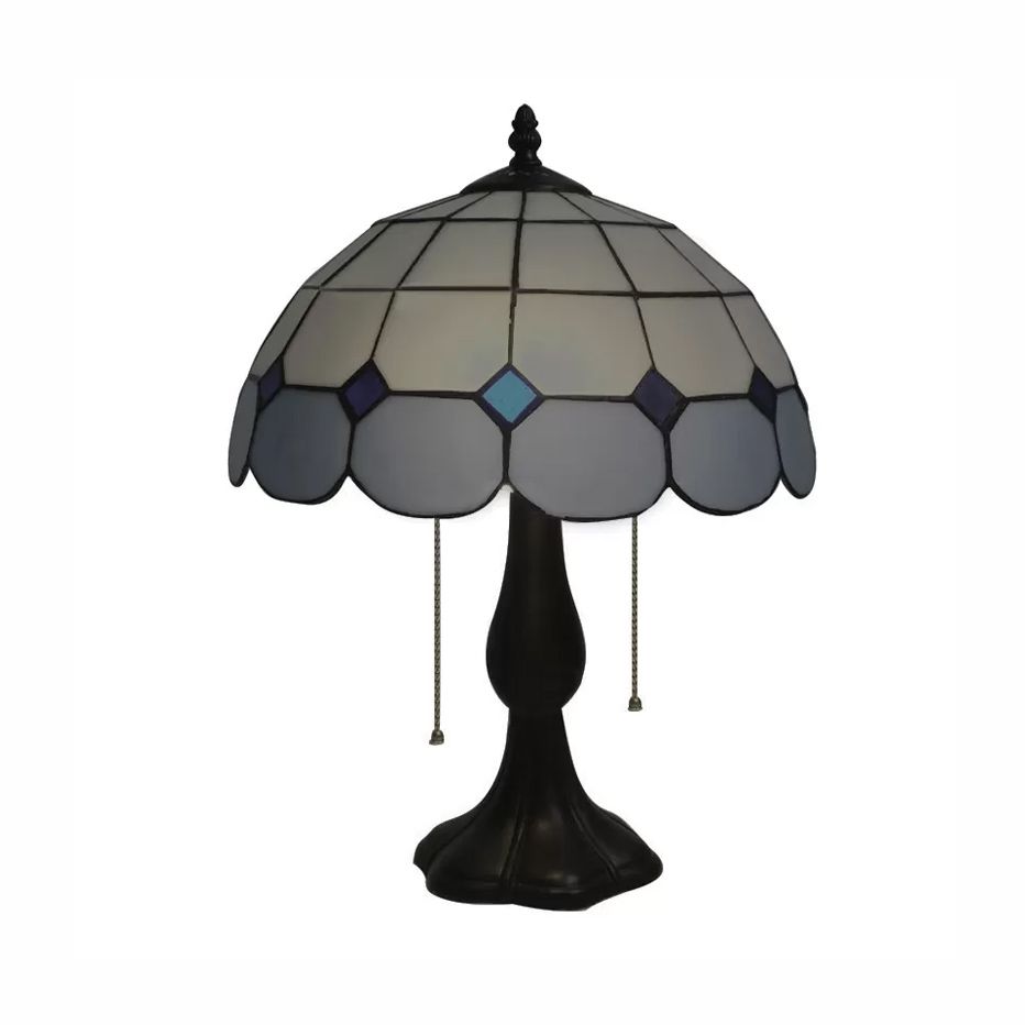 Traditional Dome Table Light with Grid Design Stained Glass 2 Lights Table Lighting in Blue/Yellow