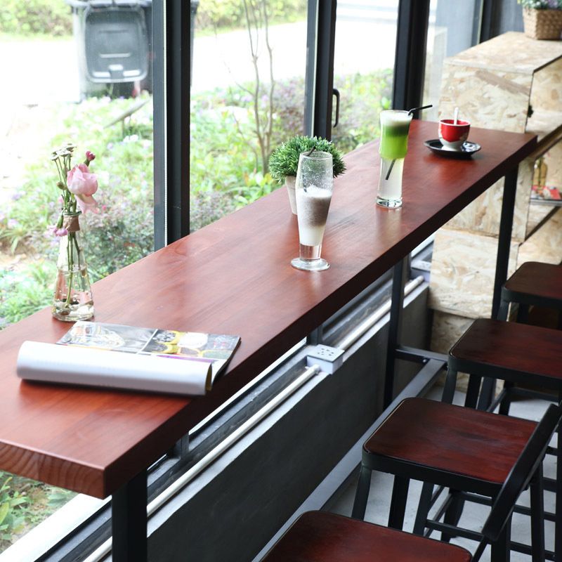 Rectangular Bar Height Table Solid Wood Top Bistro Pub Table with Black Base