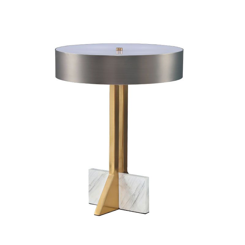Round LED Table Lamp Postmodern Metal Black and Gold Nightstand Light with Marble Quadpod