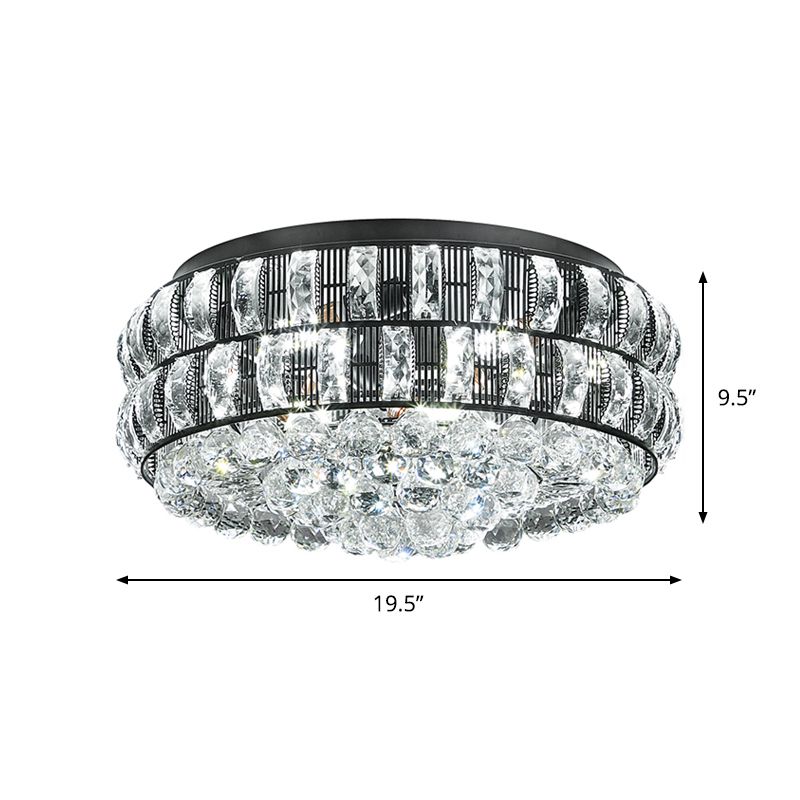 Black Round Flushmount Modernism 7-Head Crystal Orbs Ceiling Flush Mount for Bedroom