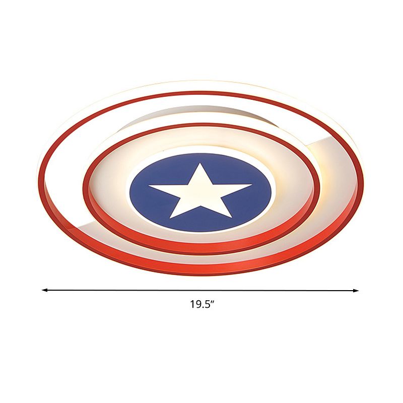 Kids Round Ceiling Light Metal and Acrylic 16"/19.5" W LED Bedroom Red Flush Mount Light, Warm/White Light