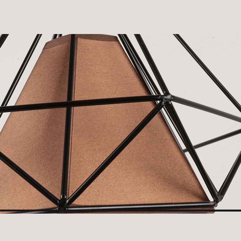 1-Light Diamond Cage Pendant Ceiling Lights Industrial Hanging Light Fixtures with Fabric Shade