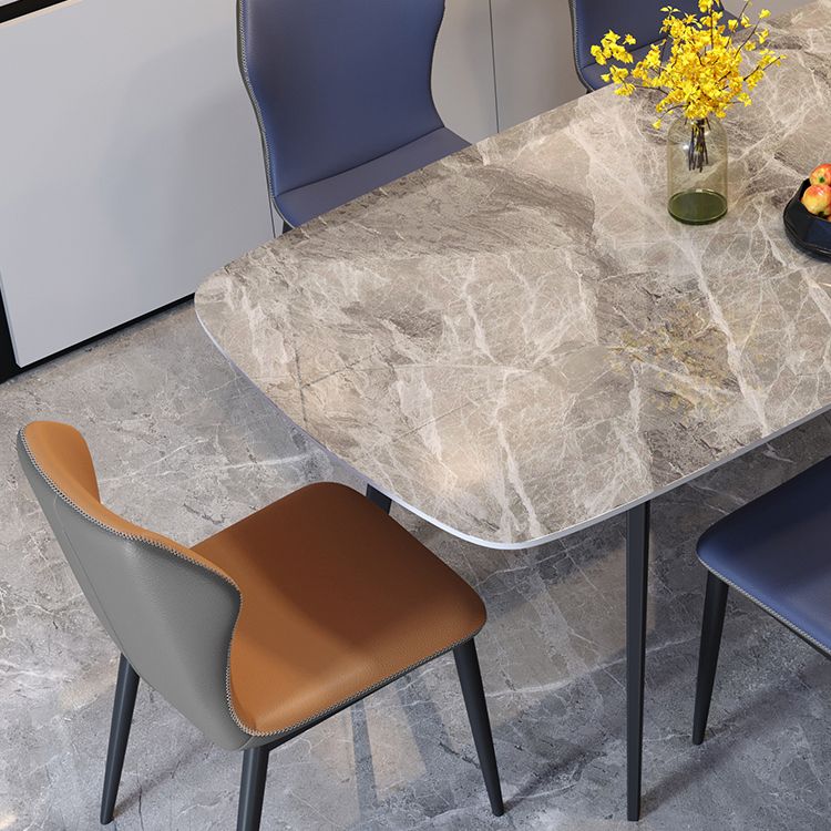 Modern Style Dining Table Sintered Stone Rectangle Table with Metal Base