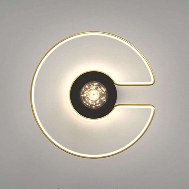 LED Circular Flush Mount Light Black-Gold Modern Ceiling Lamp for Bedroom