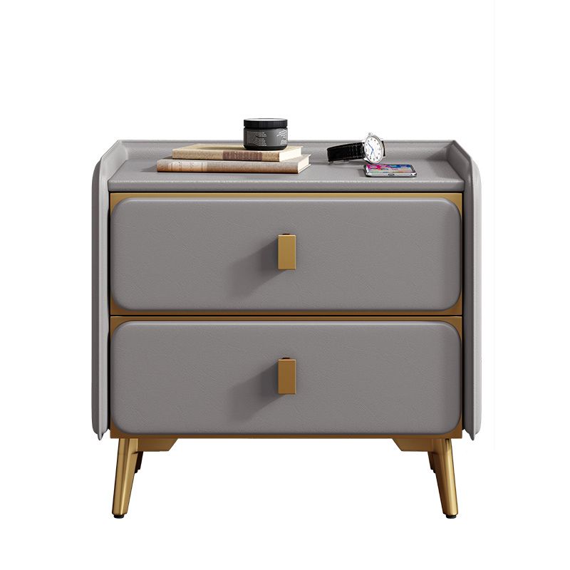 Leather Bed Nightstand Modern Bedside Cabinet with 2 Drawers