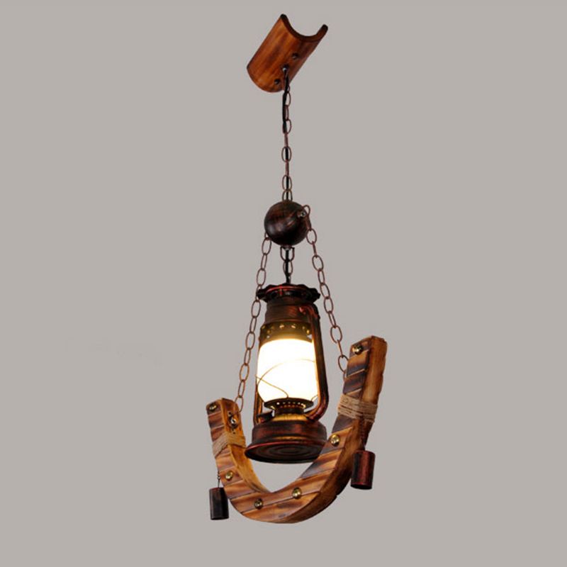 Houten anker nautische stijl hangende licht retro kerosinelampvormige enkele lampverlichtingshanger voor coffeeshop