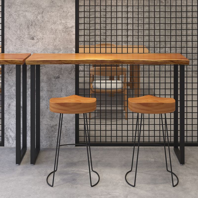 Solid Wood Brown Bar Table Black and Metal Base Rectangle Bar Table
