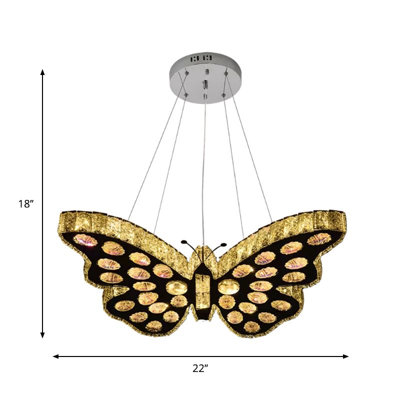 Butterfly Suspension Lighting Modern Clear Crystal LED Black Hanging Chandelier in Warm/White Light