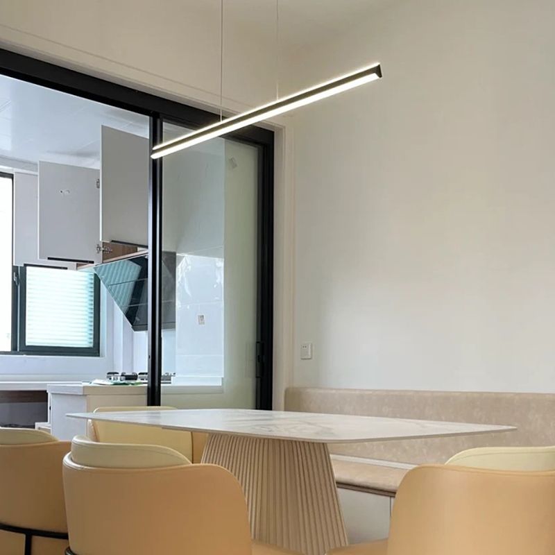 Modern Metal Island Lamps Linear 2-Head Restaurant Pendant Lights with Acrylic Shade