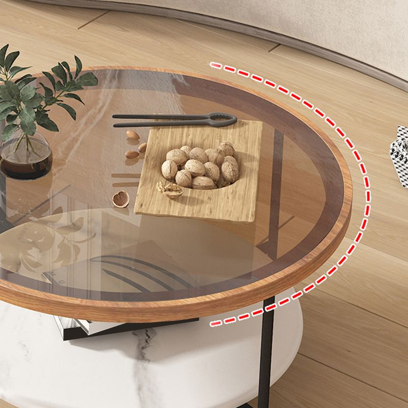 Round Coffee Table Glass Nesting Coffee Table Set with Shelf