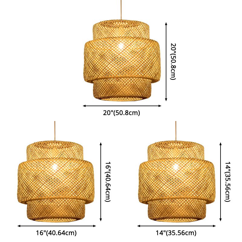 Modern Style Tiered Ceiling Light Bamboo 1-Light Restaurant Hanging Pendant Lighting in Beige