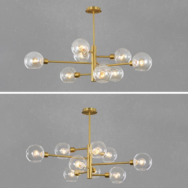 Full Copper Molecular Styling Chandelier Transparent Glass Orb Nordic Simplicity Lighting Fixture in Gold