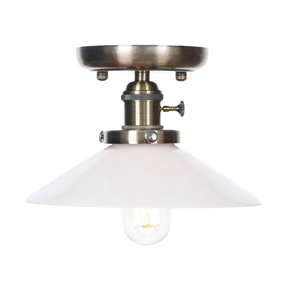 Cono / Saucer Metallo Semi Flush Montaggio Industrial 1 Bulb Living Room Light Fixture in bianco / Clear