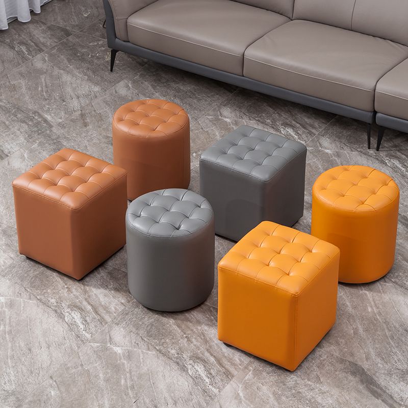 Square Tufted Ottoman Mildew Resistant Genuine Leather Mid-Century Modern Cube Ottoman