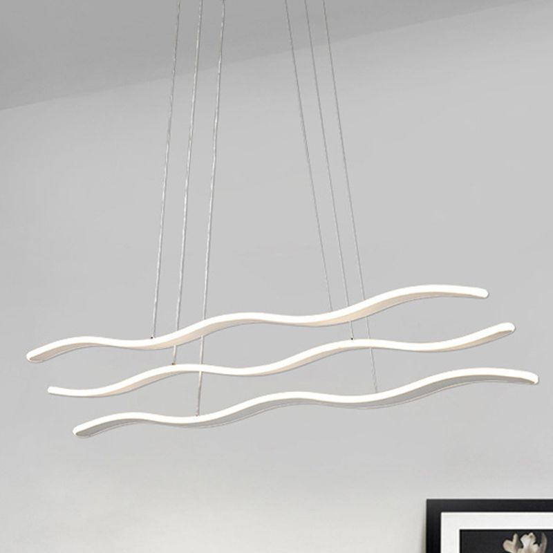 Wavy Acrylic Chandelier Light Simple LED 3 Lights White Drop Pendant in Warm/White Light