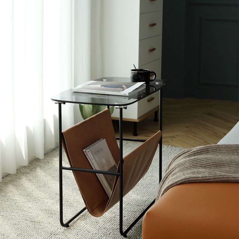 Rectangular Glass Top End Table Modern 23.22" Tall Storage Side Table