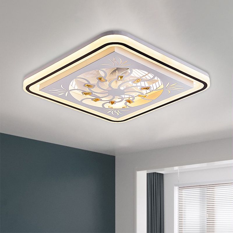 7 Blades LED Square Semi Flush Light Moderne weiße Kristallblöcke Anhängerlüfter, 21,5 "breit