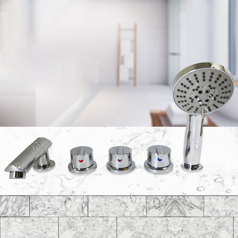 Deck Mounted Copper Roman Tub Faucet Low Arc Roman Tub Faucet Set in Chrome