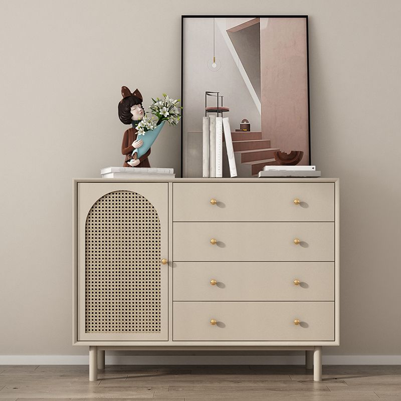 Contemporary Solid Wood Accent Cabinet Beige 2/4-Drawer Chest with Rattan Accent