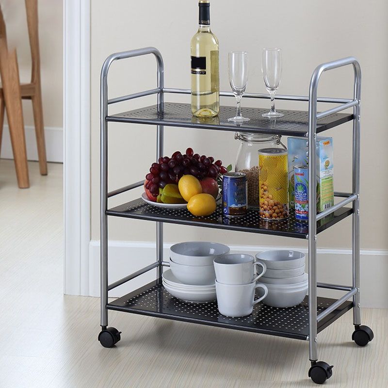 Open Shelves Kitchen Trolley Home Dining Modern Prep Table with Casters