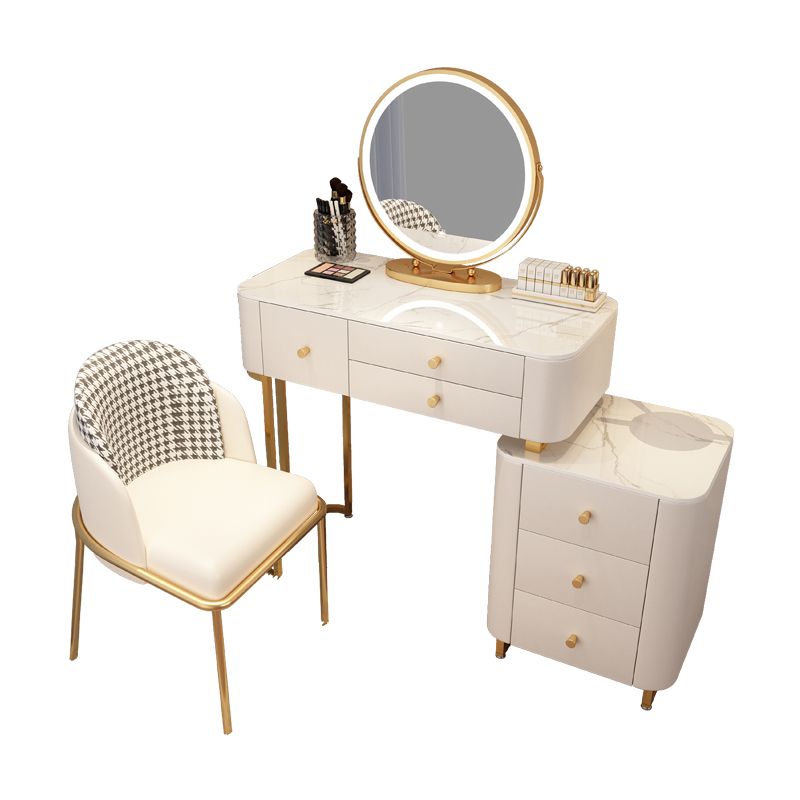 Solid Wood Makeup Vanity Desk Storage Dressing Table Stool Set with Drawer