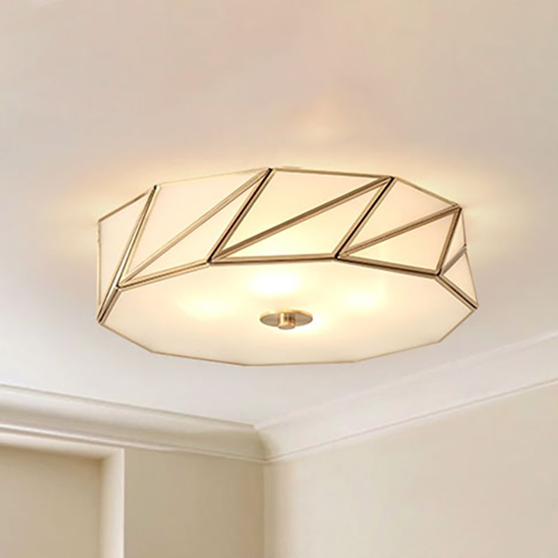 Lampe encastrée en verre opale tambour classique 3/4/6 lumières luminaire de plafond de chambre à coucher en laiton