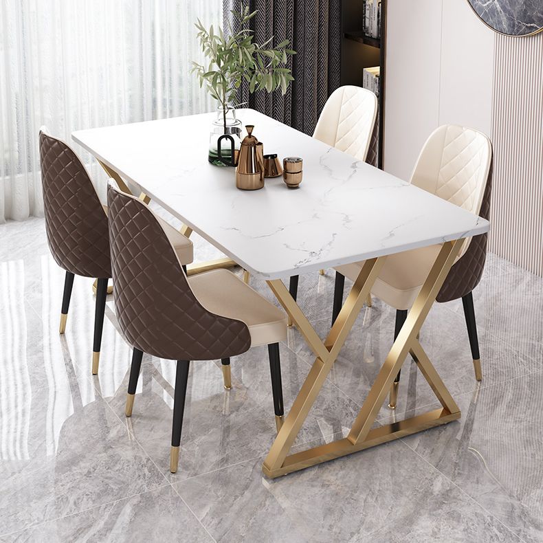 Modern Dining Room Set Standard Height with Sintered Stone Top and Gold Legs Formal Table Set