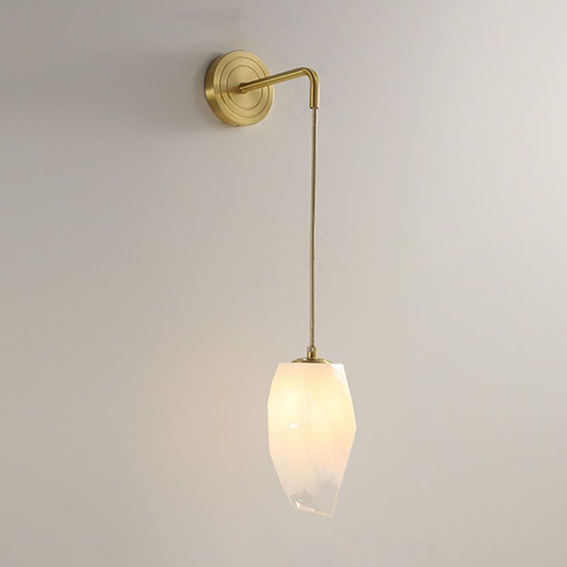 LED Bedroom Wall Light Fixture Minimalist Gold Wall Lamp Sconce with Geometrical Glass Shade