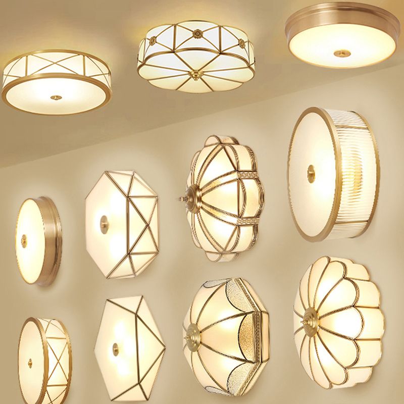 Plafonnier festonné/bol/fleur en verre dépoli, plafonnier vintage à 3 lumières pour chambre à coucher en laiton