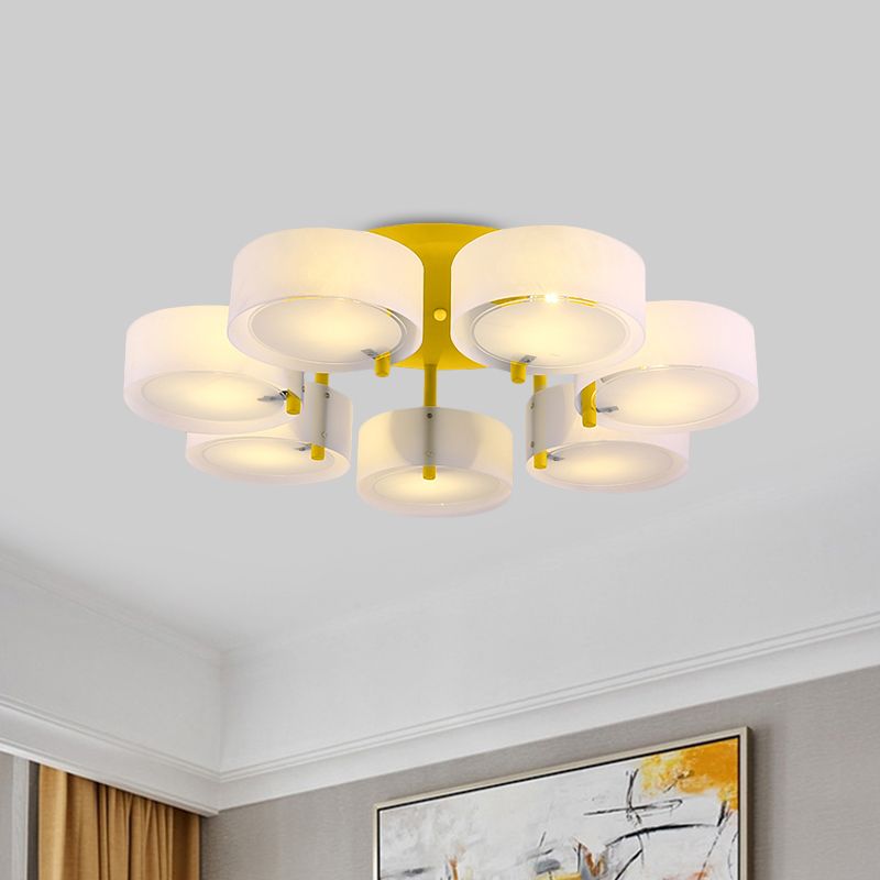 Witte Drum semi-inbouw plafondlamp Macaron Loft melkglazen plafondarmatuur voor studeerkamer