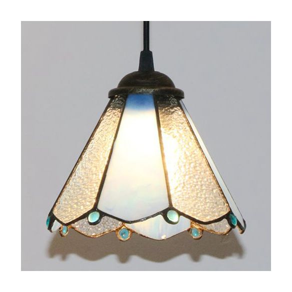 Tiffany Conical Hanging Light 1 Bulb Blue/Clear/Blue-Clear Cut Glass Ceiling Suspension Lamp for Dining Room