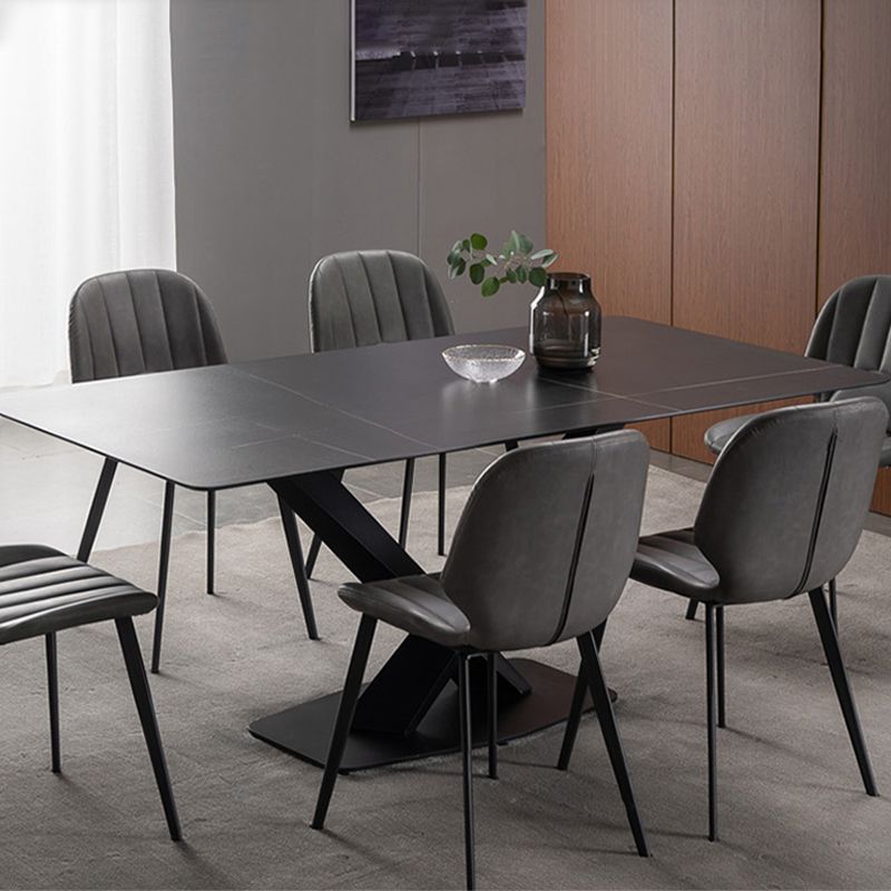 Black Stone Top Dining Table Set with Gray Chairs 1/4/5/7 Pieces Modern Dinette Set
