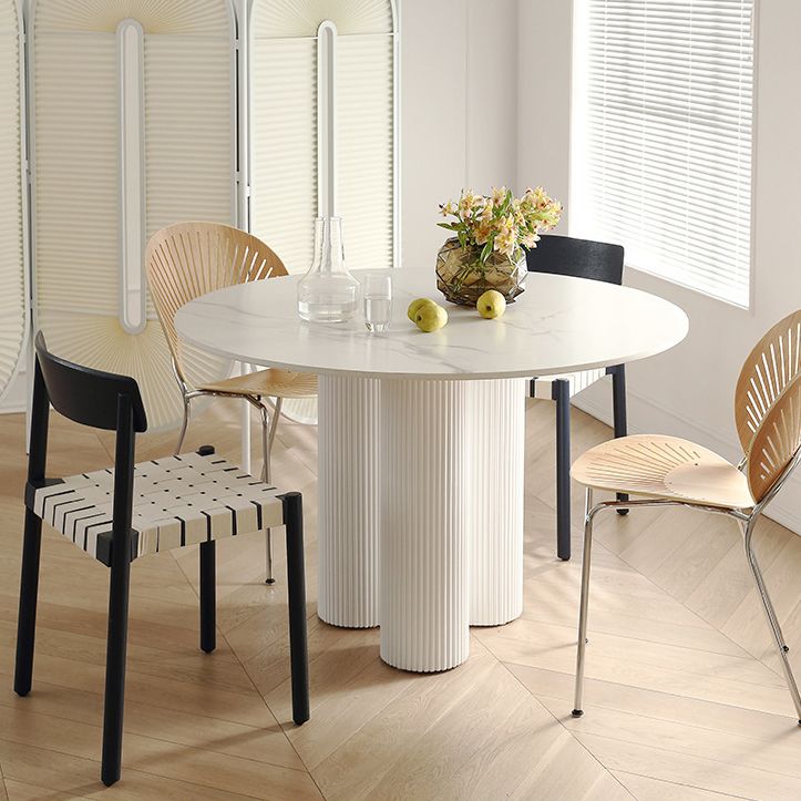 White-Black Round Sintered Stone Dining Table Modern Furniture with Pedestal Base
