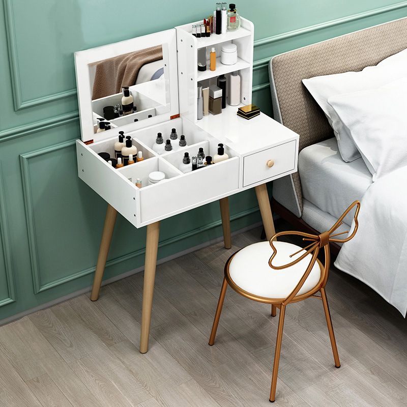 White Wood-based Panel Countertops Solid Wood Legs with Storage Racks and Dressing Tables