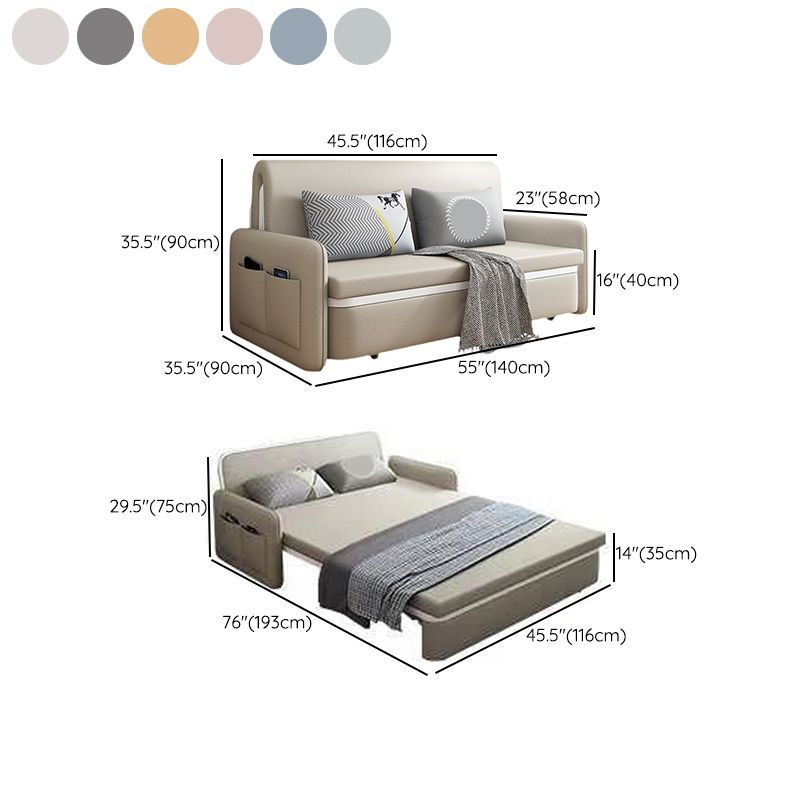 Contemporary 35.43" H Faux Leather Square Arm Sofa Bed for Apartment
